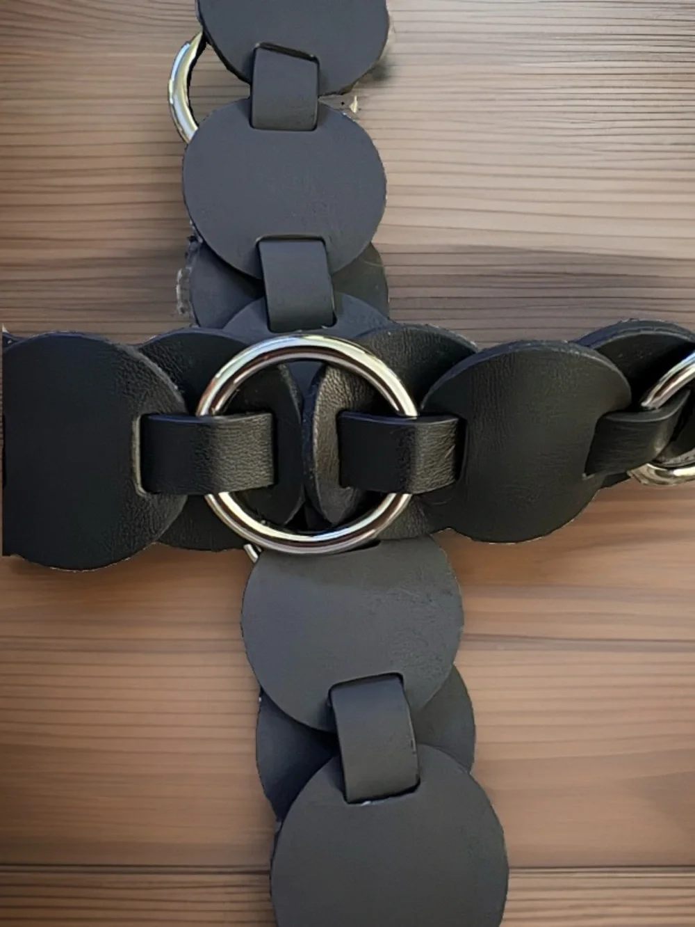NWT House of Harlow 1960 Black Leather silver Disc Ring Link Belt Boho Size M/L
